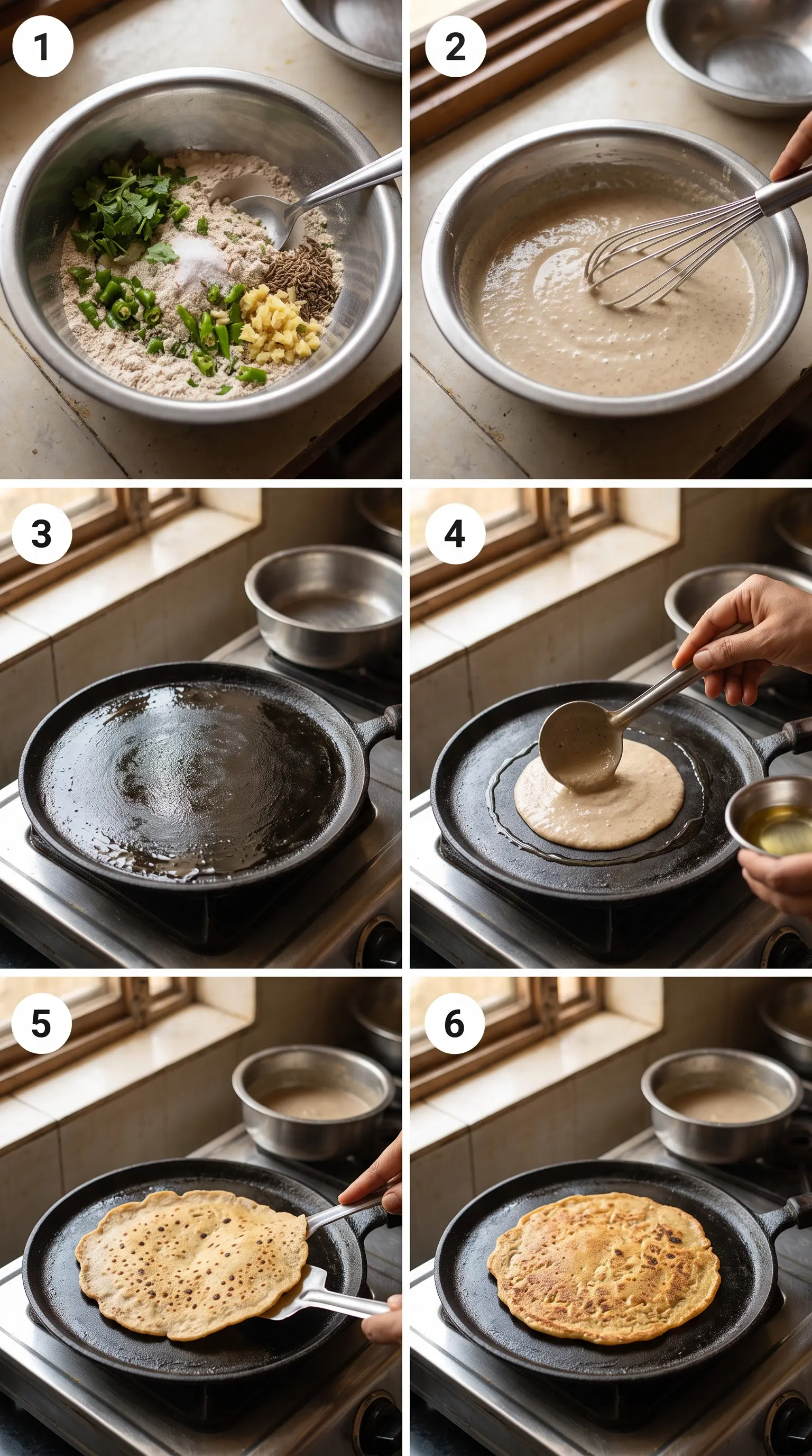 Singhare ke Atte ka Cheela Recipe(water chestnut flour pancake)): Cheela batter and cooking, step by step