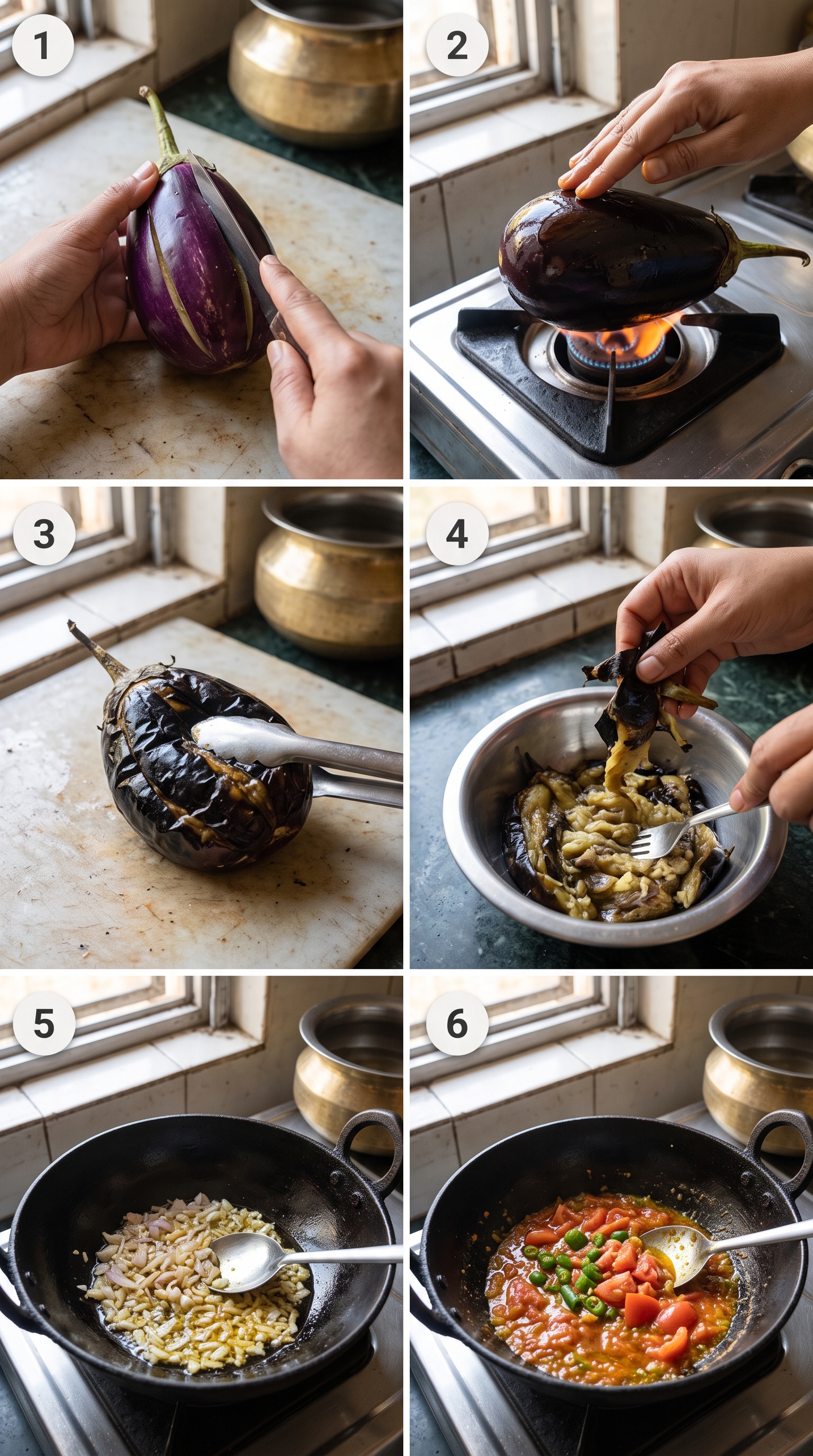 Baingan Bharta Recipe (Punjabi Style): Baingan bharta preparation, step by step