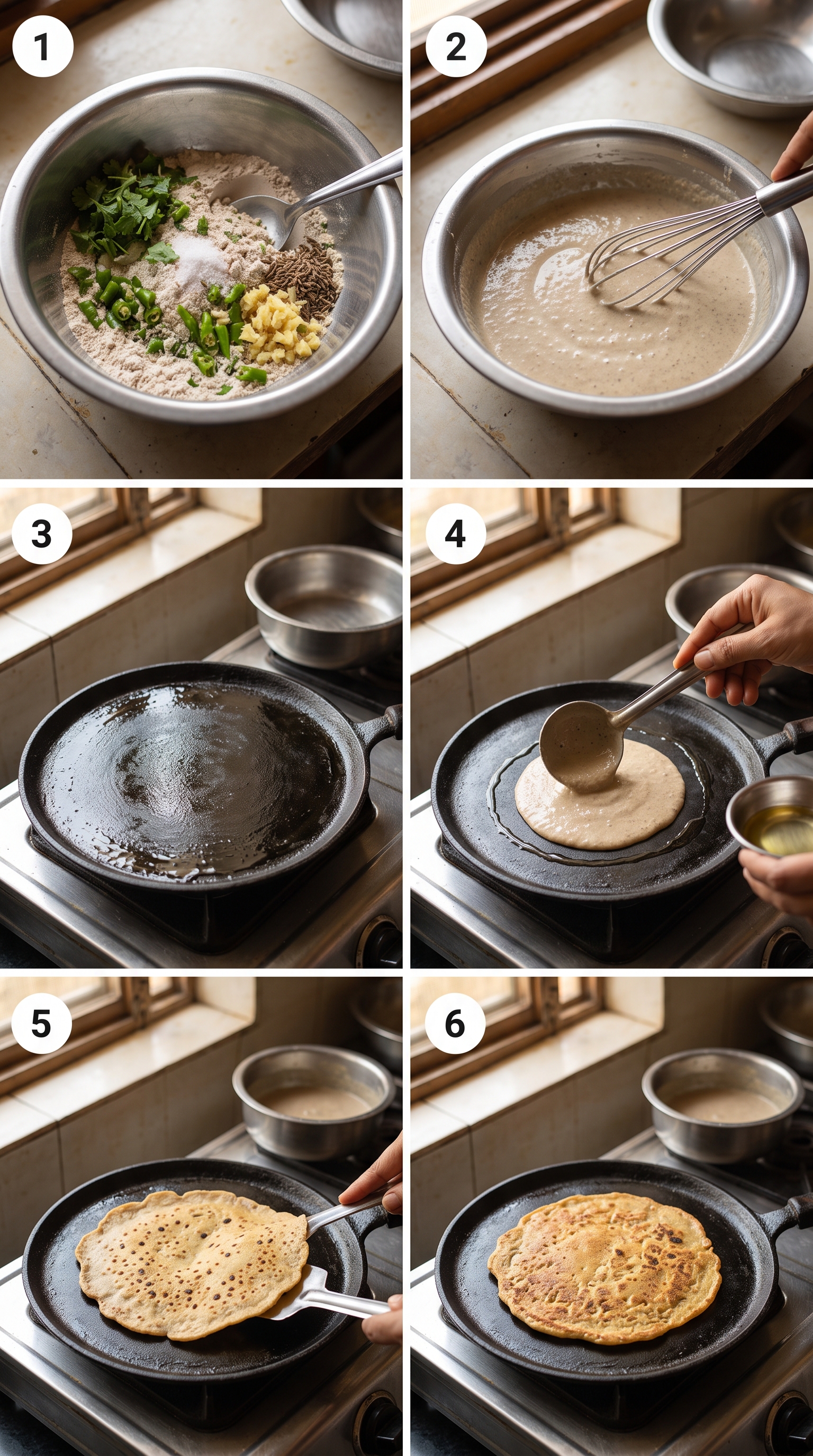 Singhare ke Atte ka Cheela Recipe(water chestnut flour pancake)): Cheela batter and cooking, step by step